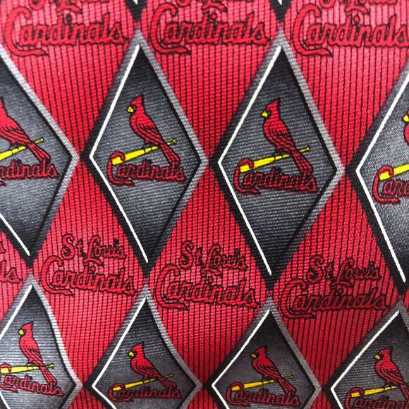 St. Louis Cardinals MLB Necktie Baseball 100% Silk Diamond Pattern Red Gray Tie - Picture 4 of 7